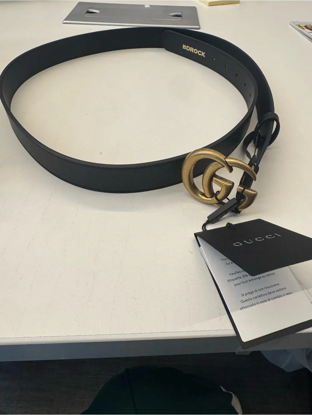Men’s Gucci Black Leather Belt with Antique Gold Double G Buckle